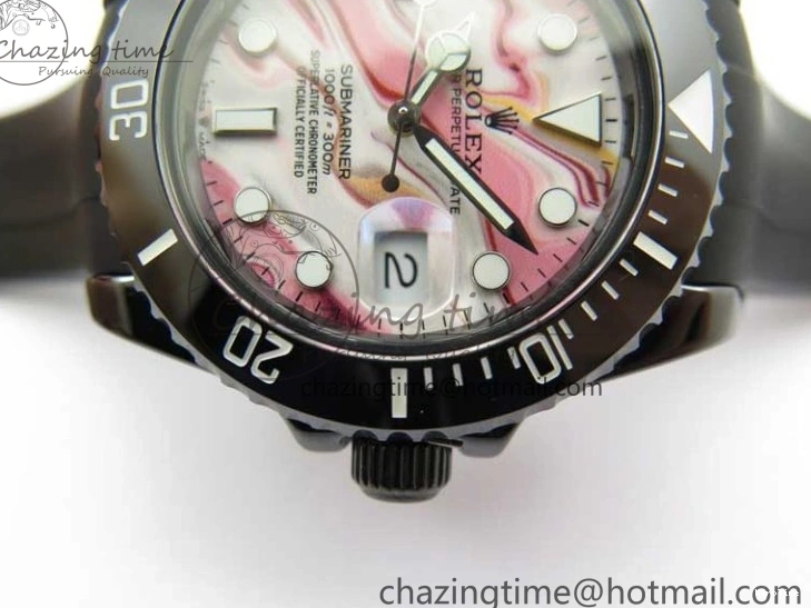 MiroTime 0201 Soft Submariner 40mm Black Ceramic 5GF Best Edition Pink Painting Dial on Black Rubber Strap SA 2472